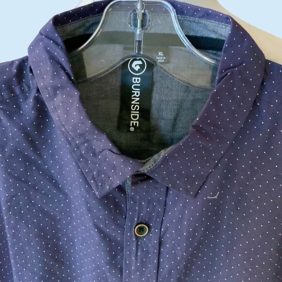 BURNSIDE MENS SHORT SLEEVE COLLARED BUTTON UP NAVY WHITE DOT SHIRT NEW XL - Picture 2 of 7